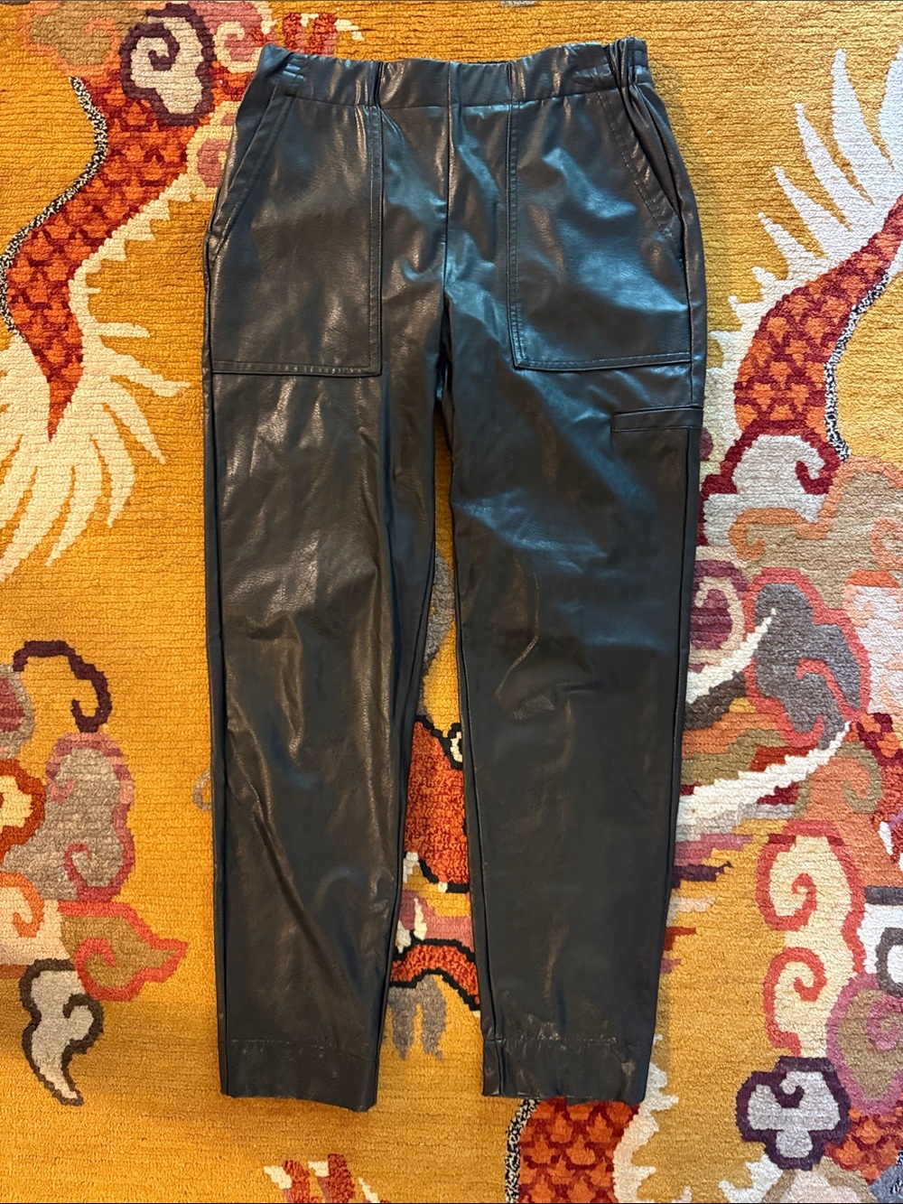 Lysse Black Faux Leather Cargo Jogger Pants